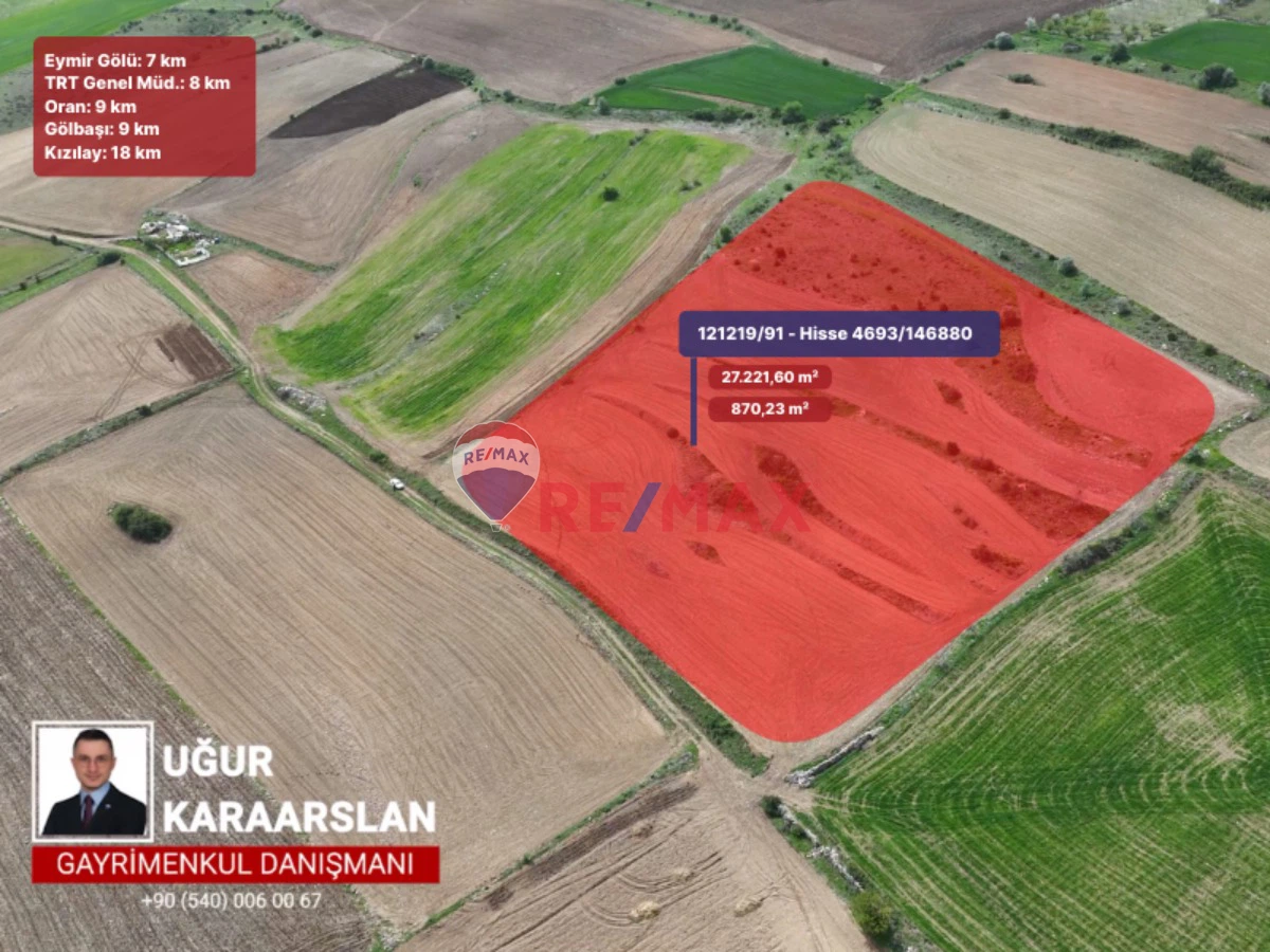 GÖLBAŞI YAYLABAĞ MAH.'DE ÇEVRE YOLU YAKINI SATILIK 870,23 M² HİSSELİ TARLA